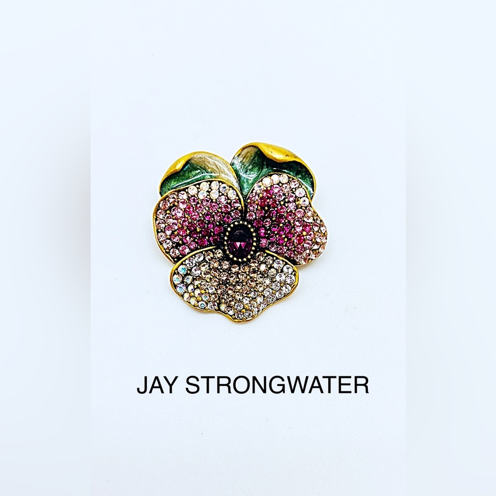 Jay Strongwater Pansey Pin/Pendant,  Enamel & Swarovski, NWOT, Vintage, Gift Box